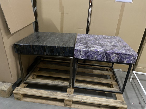 Image 1 of Side table amethyst in epoxy , on brass block. Unique & bold