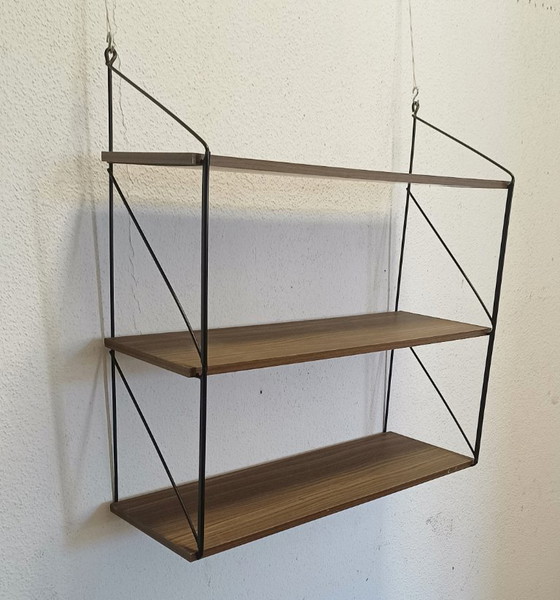 Vintage wandrek met drie planken – Wandkast, Metal, Wood (photo 7 of 9)