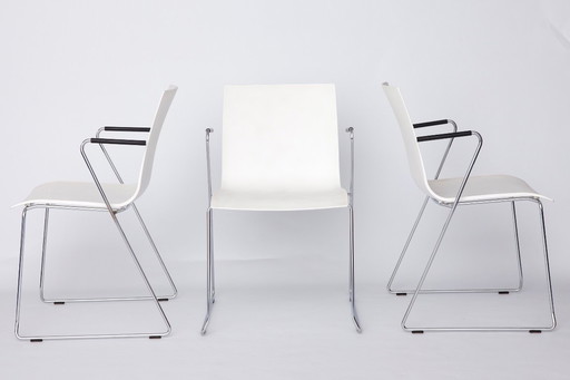 Set of 3 Thonet Stackable Chairs – Vintage Conference or Dining Chairs, 2000s Modern Design, Metal Frame & Plastic Seat