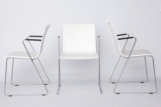 Image 1 of Set of 3 Thonet Stackable Chairs – Vintage Conference or Dining Chairs, 2000s Modern Design, Metal Frame & Plastic Seat