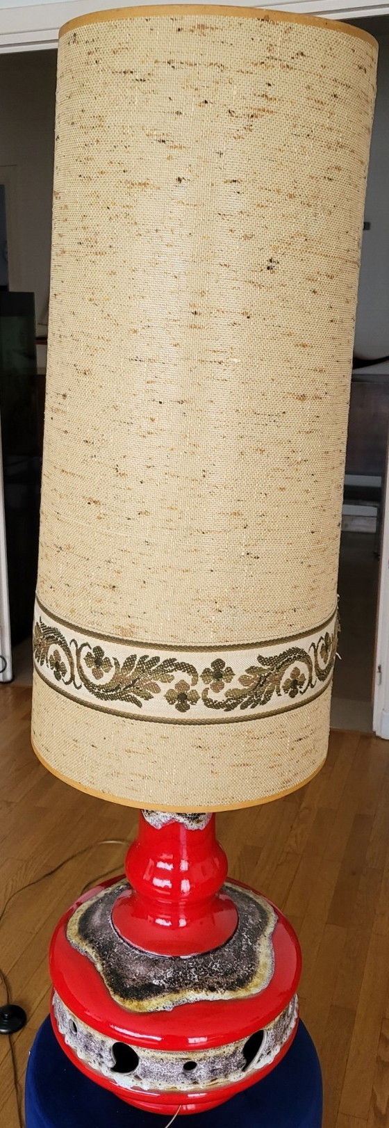 Image 1 of Lampada da terra vintage in ceramica della Germania Ovest, rossa, a doppia illuminazione, anni '70.