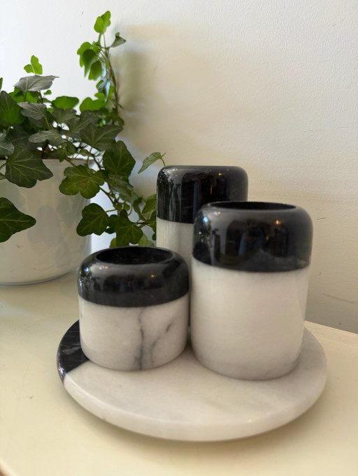 Set of onyx candlesticks, 70s/80s