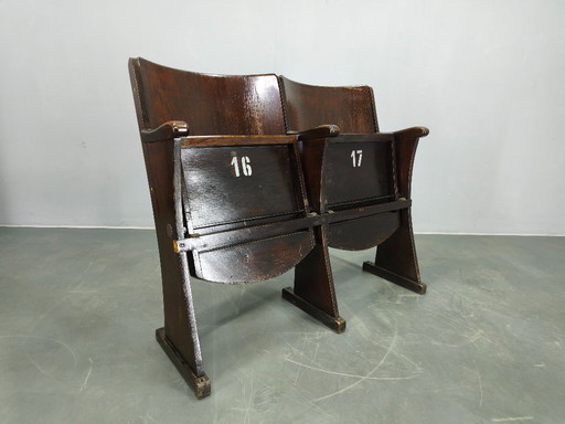 1940s Thonet Cinema Double Seat, Beech Wood Theater Bench