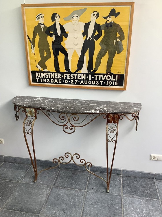 Consolle con piano in marmo e base in ferro battuto, Onbekend, Console, Grigio, Klassiek (foto 4 di 5)