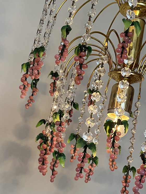 Image 1 of Vintage Murano Pink Grapes Chandelier Pendant Lamp Crystal