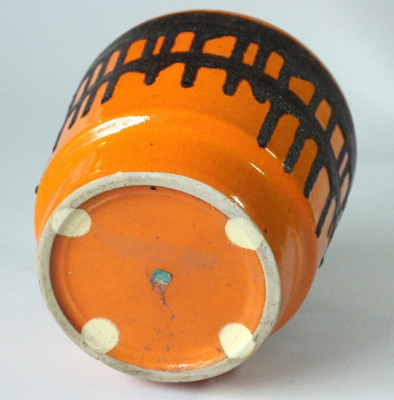 Image 1 of Uitzonderlijke keramische bloempot Fat Lava - oranje/zwart - vintage