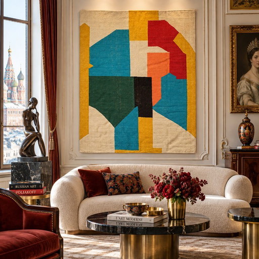 Kopie von Serge Poliakoff Tapisserie | Gouaches | Handgewebte Wolle auf Baumwolle | Flachgewebtes Kunsttextil | 205 × 259 cm