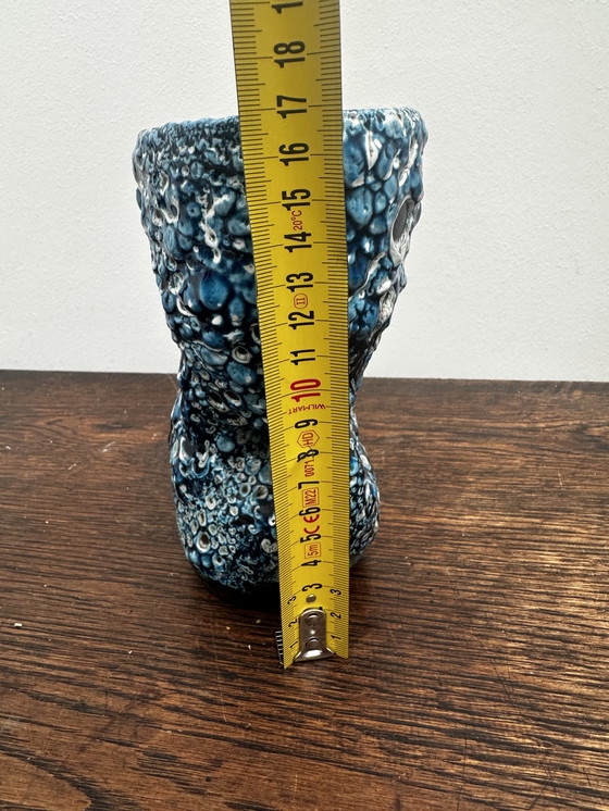 Image 1 of Small Vintage Fat Lava Blue Ceramic Vase