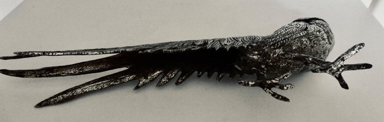 Image 1 of Magnifique paire de faisans en bronze argenté. Vintage - années 1950.