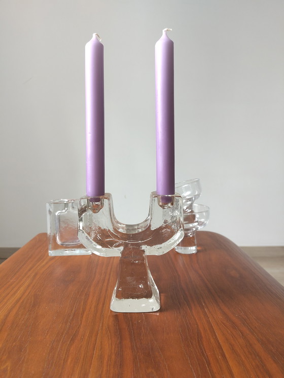 Image 1 of Glass brutalist candlestick Pukeberg '70