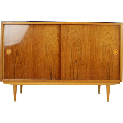 Vintage Anrichte aus Holz und Glas, Tschechoslowakei 1960