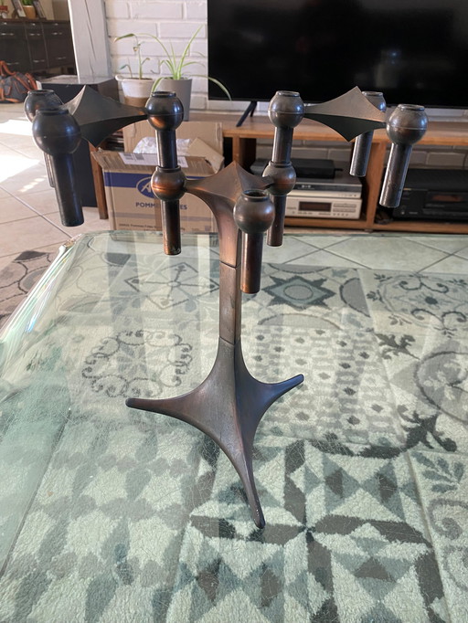 Stand For Candleholders + 2 NAGEL Modular Candleholders Copper Brown 1970