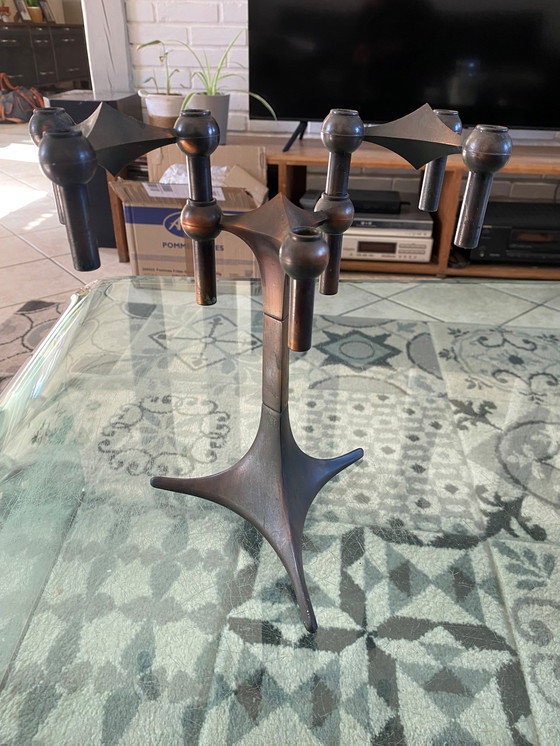 Image 1 of Base per Candelieri + 2 Candelieri Modulari NAGEL Marrone Rame 1970