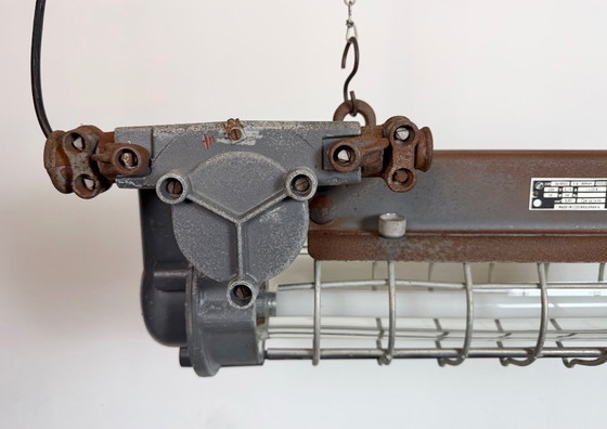 Image 1 of Grijze industriële hanglamp met buisconstructie van Elektrosvit, jaren 70.