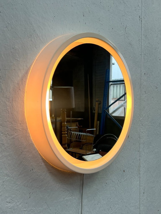 Image 1 of Vintage Round Plastic Mirror with Lighting, Germany 1970's