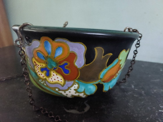 Antique Gouds plateel hanging pot – Plant pot, Ceramic, Metal (photo 3 of 5)
