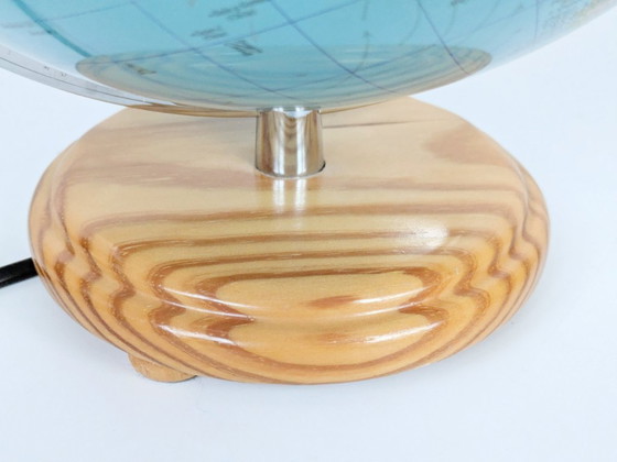 Image 1 of Columbus Duplex verlichte wereldbol uit de jaren 80: politieke en fysische kaart, grenenhouten voet, Europese stekker