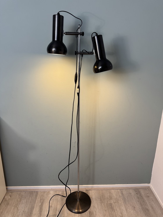 Lampadaire Vintage Design Danois - Mid-Century Avec Abat-Jour Réglables – Metal, Chrome (photo 9 of 13)
