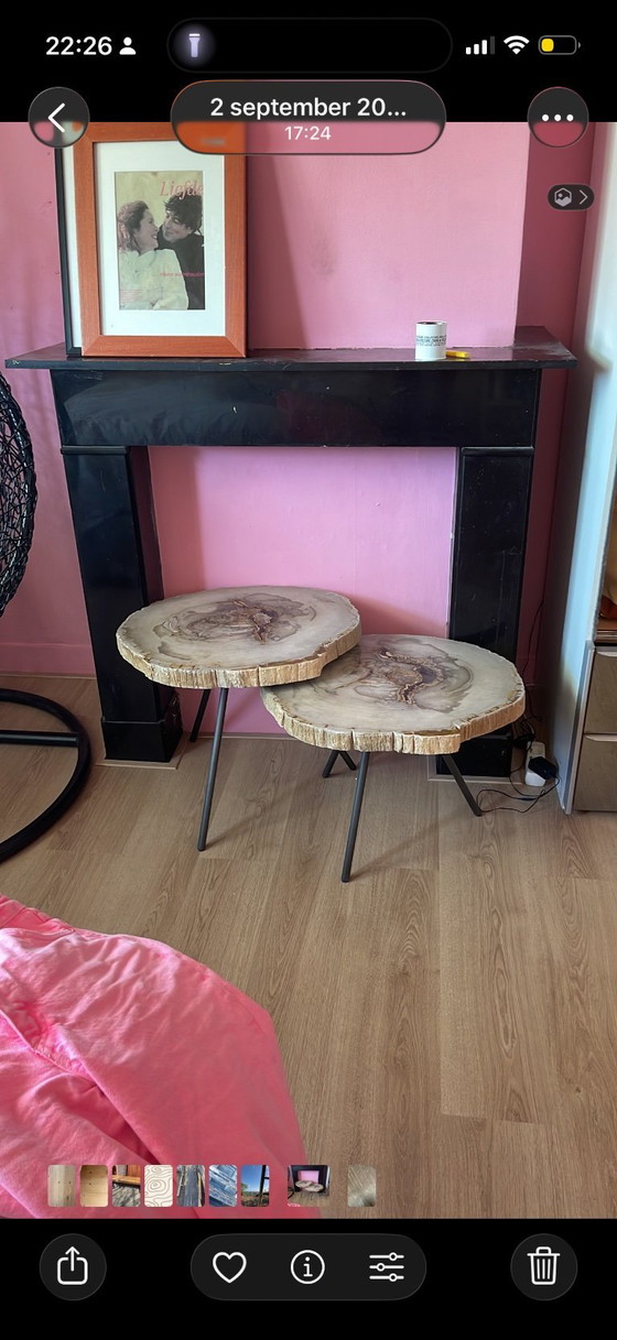 Image 1 of 3x Eichholtz Petrified Wood Tripod Coffee Tables