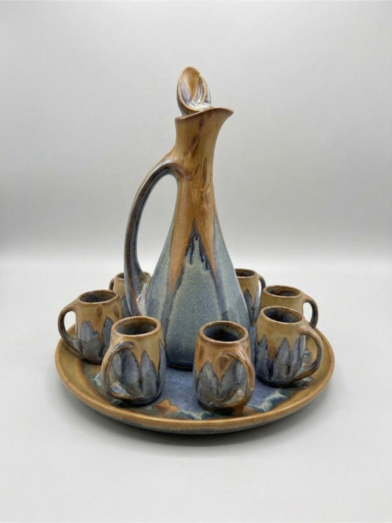 Image 1 of Denbac likeurset van geglazuurd aardewerk, gesigneerd – Frankrijk, jaren 1950-1960