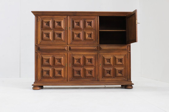 Image 1 of Vintage Spanish Brutalist high cabinet in carved solid wood