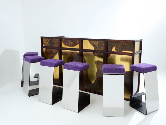 Image 1 of Isabelle and Richard Faure Oxidized Brass Bar Cabinet Counters 1970s