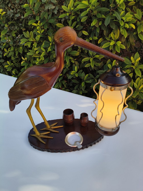 Vintage Tafellamp in Aldo Tura Stijl, Reigervormig met Asbak – Tafellampen, Glass, Wood (photo 5 of 5)