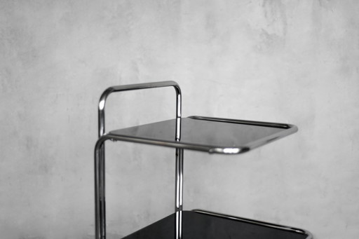 Vintage Mid-Century German Modern Bauhaus Chrome & Glass Serving Trolley or Bar Cart, 1960s