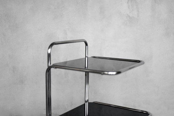 Image 1 of Vintage Mid-Century German Modern Bauhaus Chrome & Glass Serving Trolley or Bar Cart, 1960s