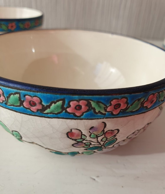 Set 5 Antieke Longwy Kop & Schotels–ca 1930–Perfecte Staat! – Decoratieve objecten, Ceramic (photo 10 of 17)