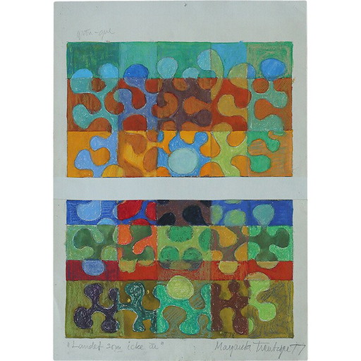 Pintura vintage sobre papel de Margareta Treutiger, 1978