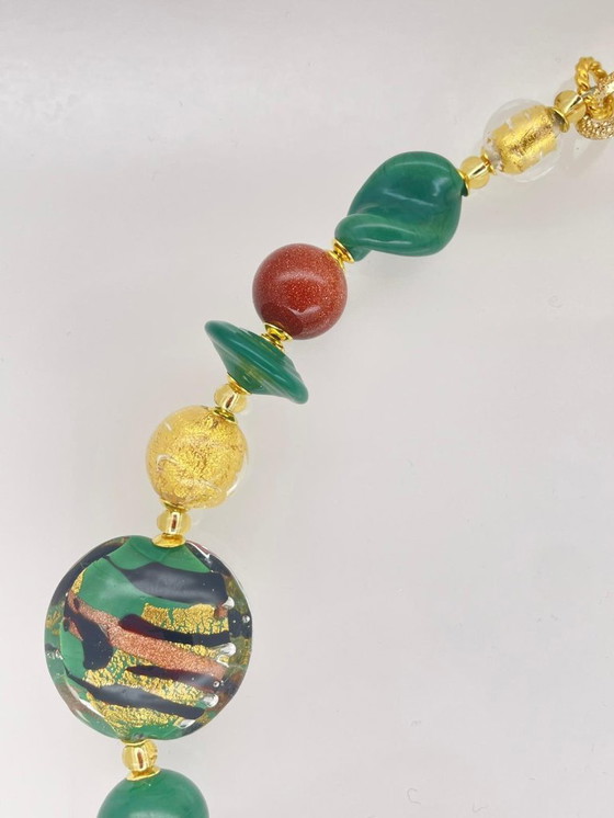 Image 1 of Collana artigianale in Vetro di Murano – lavorazione al lume con foglia oro e avventurina