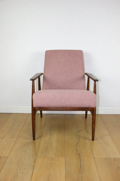 Fauteuil « Lis », années 1970, bouclé rose, design de Henryk Lis