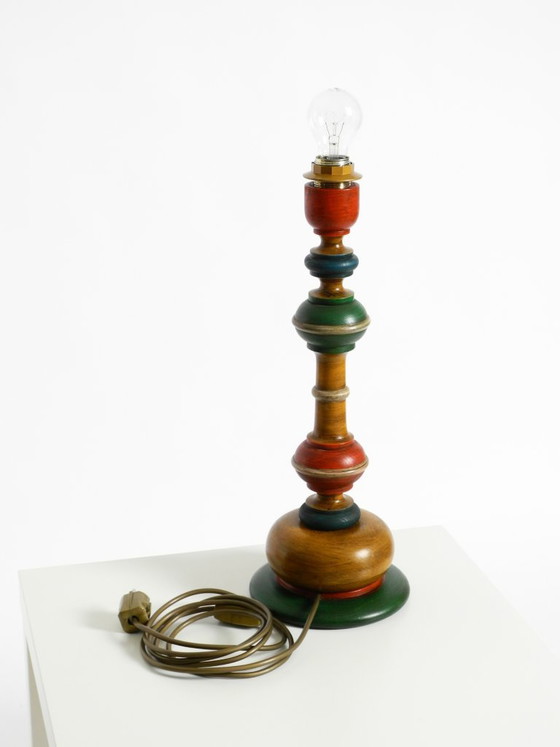 Beautiful, Large 1980s Table Lamp Made of Colorful Stained Pine Wood (photo 15 of 16)