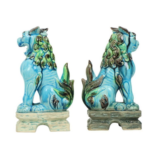 Image 1 of Perros Foo chinos de cerámica azul