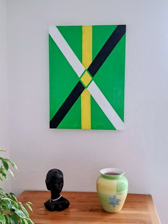 Image 1 of Enzo SAN MARCO - Essential colors on a green background - Artist's painting