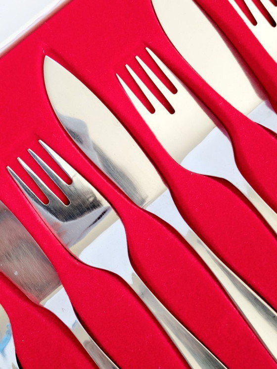 Image 1 of Service de couverts à poisson vintage WMF, 12 pièces, acier inoxydable, style années 1960, Allemagne