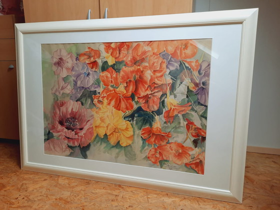 Image 1 of Peinture aquarelle motif floral