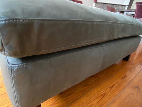 Image 1 of Timothy Oulton Lux Footstool/Ottoman–Tomahawk Pewter Leather