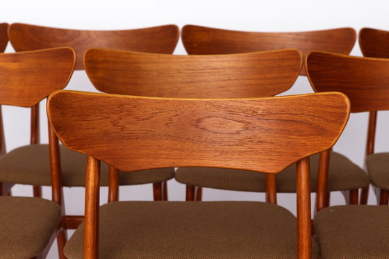 Image 1 of Set of 8 Schiønning & Elgaard Chairs – 1960s Danish Design for HS Møbler, Teak Dining Chairs, Green Upholstery, Restored
