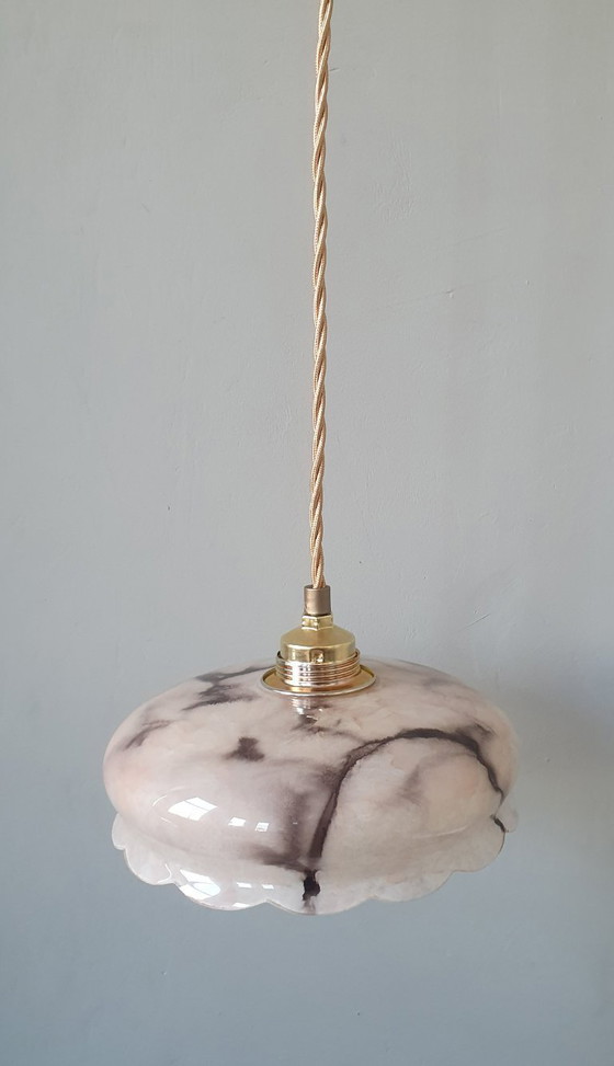 Image 1 of Set of vintage pendant lamps made of opaline glass with a marble effect