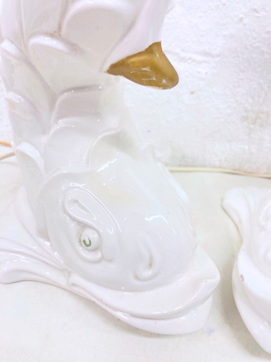 Image 1 of 2 Italian ceramic table lamps from the 1970s in the shape of fish