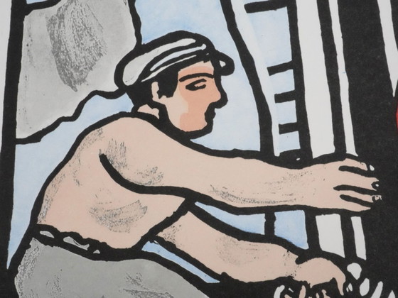 Fernand Leger : Les Constructeurs Saluant, Lithographie Signée – Lithographies et sérigraphies, Paper (photo 5 of 11)