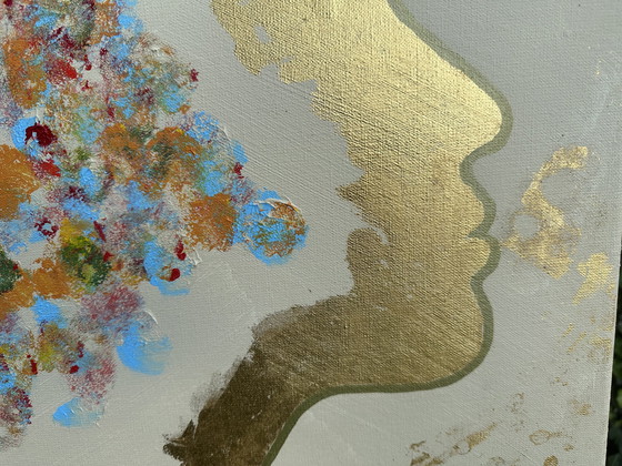 Image 1 of Painting "2 Faces" Acrylic, Gold Leaf, Linen