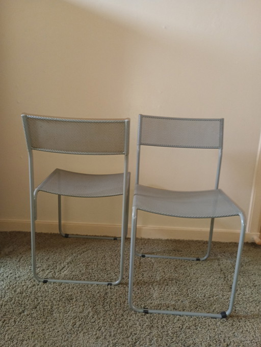 Italian Gray Perforated Steel Dining Chairs