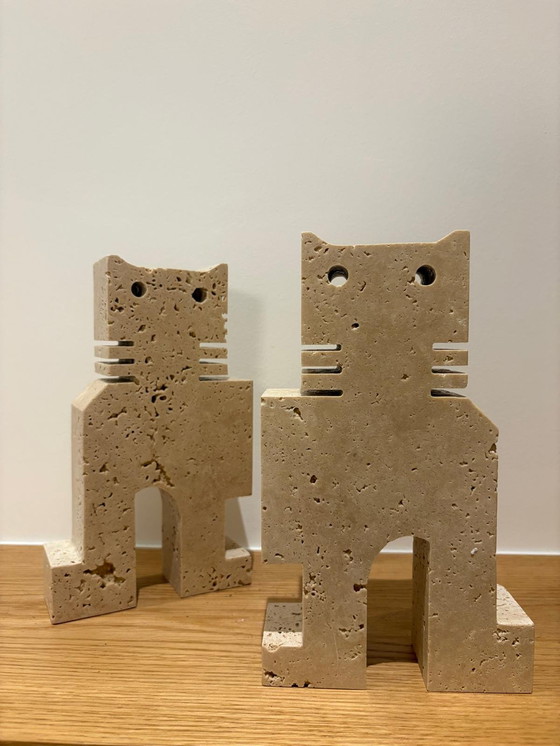 Image 1 of Coppia di gatti in travertino, Fratelli Mannelli, Italia, anni '70