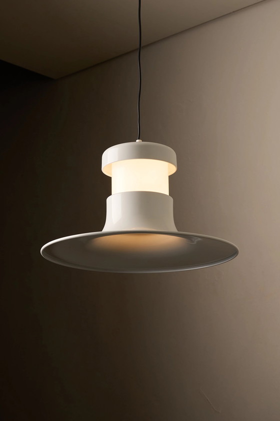 Lampada a sospensione in metallo bianco di Aneta, Svezia, anni '70, Plafoniere, Nero, Scandinavian (foto 2 di 14)