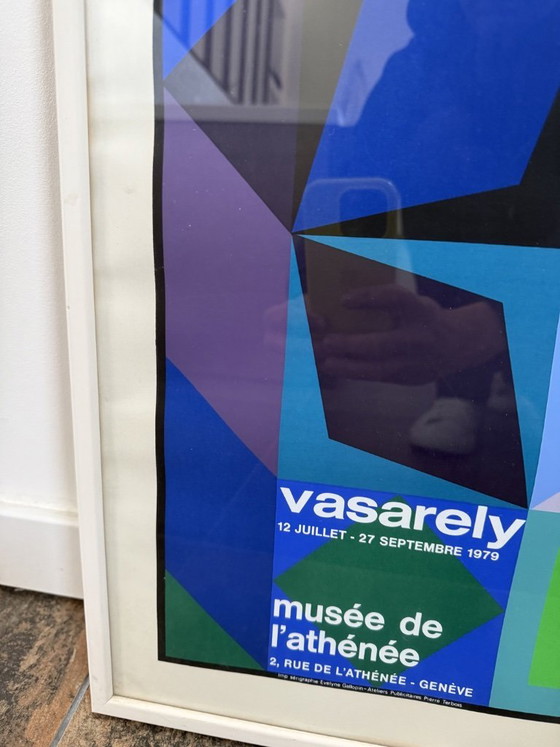 Framed poster by Victor Vasarely, Geneva 1979, Musée Athénée, Design by Memphis Starck – Wall decoration, Wood (photo 5 of 9)