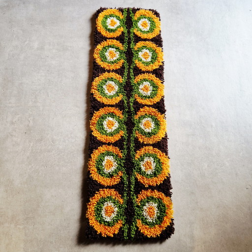 Runner da parete vintage in lana degli anni '60 e '70, runner da tavolo, motivo retrò, tappeto spaziale