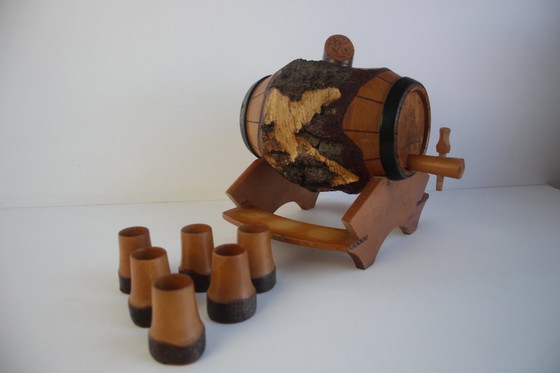 Image 1 of Botte e calici in legno intagliati a mano, anni '50.